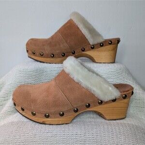 Free People Chalet Suede Clogs 38 (US 7.5) Fur Trim Boho
